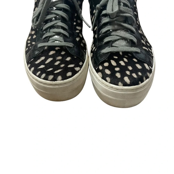 P448 John Calf Hair Spotted Cowiena Sneaker Black White Leather Size 39 - Picture 8 of 14